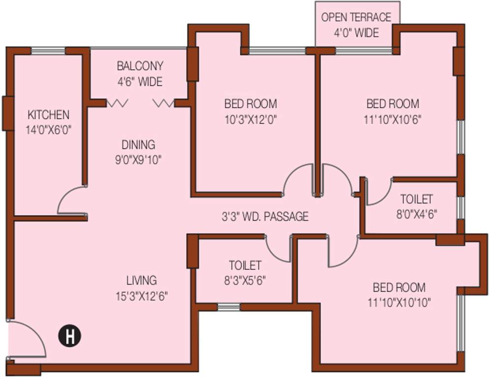 Unimark Riviera (3BHK+2T (1,412 sq ft) 1412 sq ft)