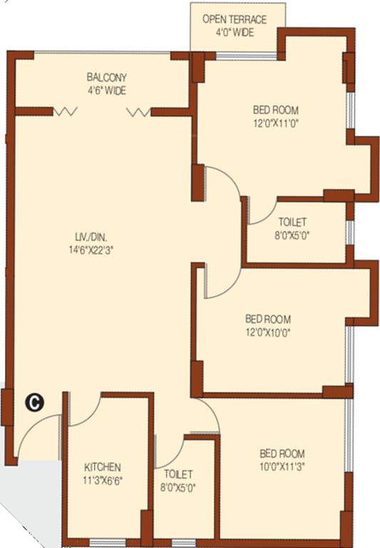 Unimark Riviera (3BHK+2T (1,450 sq ft) 1450 sq ft)