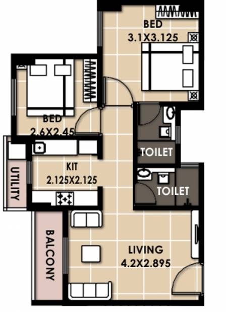 Space World (2BHK+2T (829 sq ft) 829 sq ft)