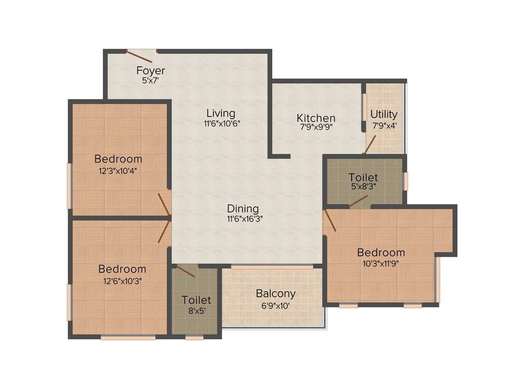  Blue Bells (3BHK+2T (1,296 sq ft) 1296 sq ft)