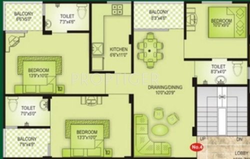 Vardhman Majesty (3BHK+3T (1,271 sq ft) 1271 sq ft)