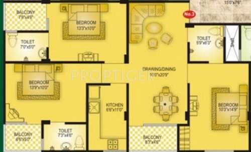 Vardhman Majesty (3BHK+3T (1,384 sq ft) 1384 sq ft)