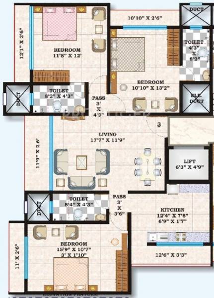 Dipti Dip Mani Floor Plan (3BHK+3T)