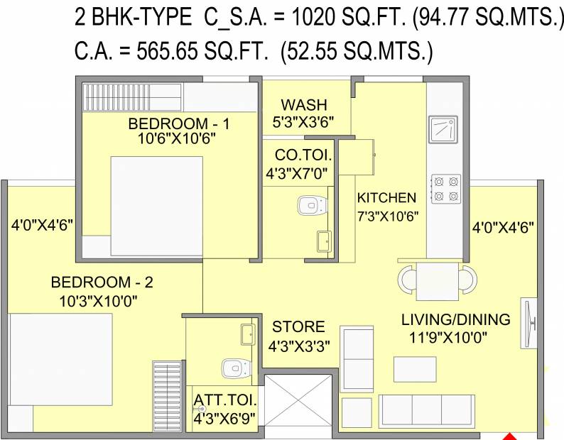 Bakeri Samyaka (2BHK+2T (565.65 sq ft) 565.65 sq ft)