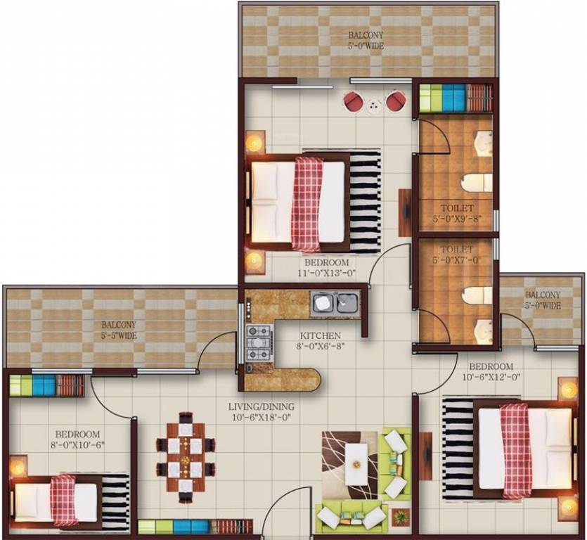 Kingson The Home (3BHK+2T (1,185 sq ft) 1185 sq ft) Kingson The Home (3BHK+2T (1,185 sq ft) 1185 sq ft)