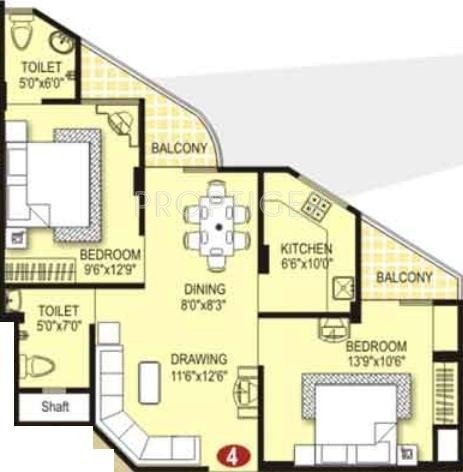 Vardhman Western Heights (2BHK+2T (1,003 sq ft) 1003 sq ft)