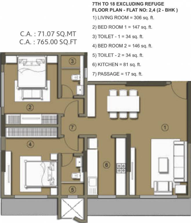 Princecare Zinnia (2BHK+2T (765 sq ft) 765 sq ft)