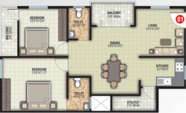NCN East (2BHK+2T (1,115 sq ft) 1115 sq ft)