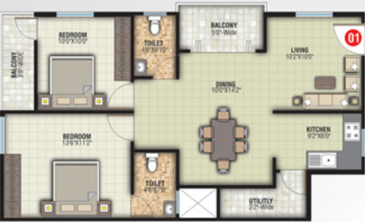 NCN East (2BHK+2T (1,115 sq ft) 1115 sq ft)