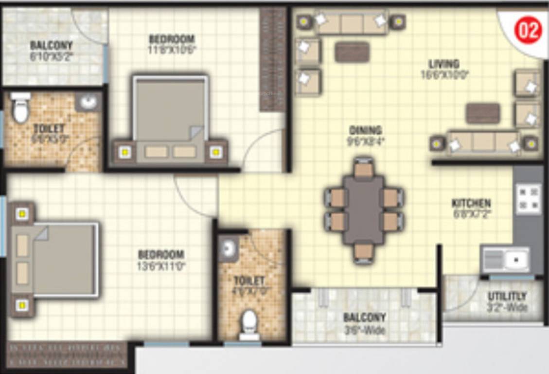 NCN East (2BHK+2T (1,023 sq ft) 1023 sq ft)