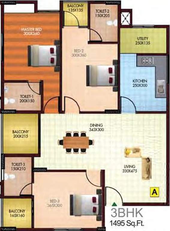 Sowparnika Vaishnavam (3BHK+3T (1,495 sq ft) 1495 sq ft)