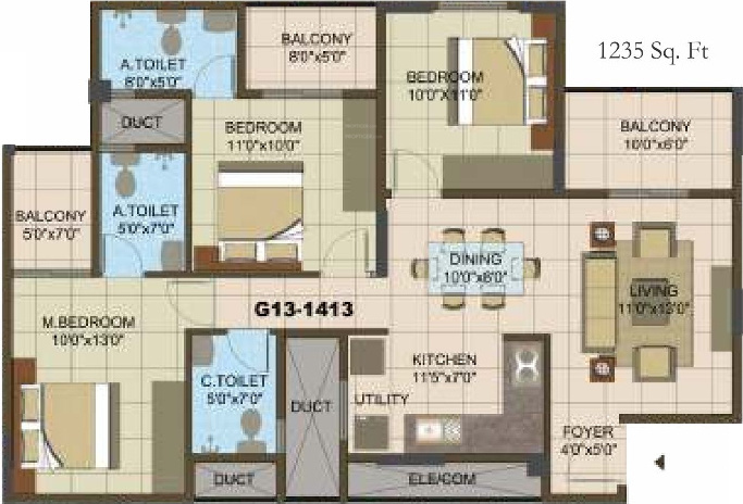 Sowparnika The Columns (3BHK+3T (1,235 sq ft) 1235 sq ft)