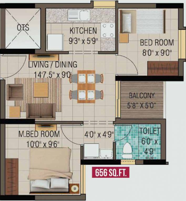 Alliance Galleria Residences (2BHK+1T (656 sq ft) 656 sq ft)