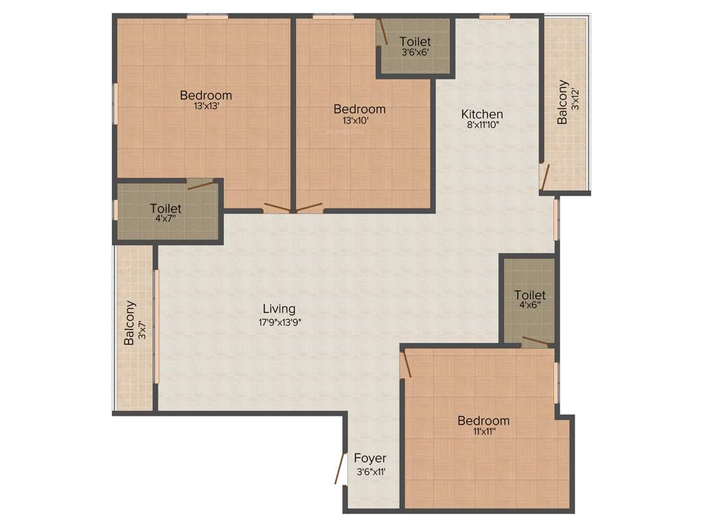 Four Faustino Square (3BHK+3T (1,346 sq ft) 1346 sq ft)