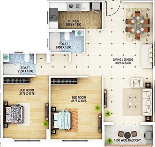Signum Cloud 9 (2BHK+2T (1,375 sq ft) 1375 sq ft)
