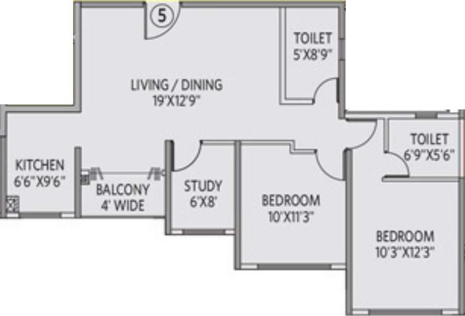 Siddha Galaxia 2 (2BHK+2T (1,130 sq ft) + Study Room 1130 sq ft)