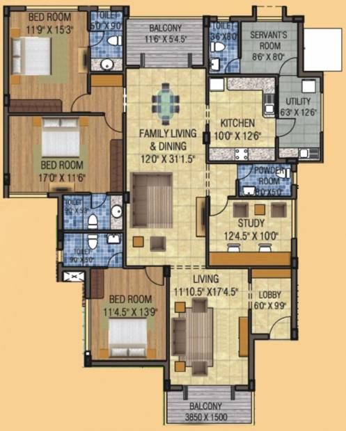 Kences Woods (3BHK+4T (2,526 sq ft) + Study Room 2526 sq ft)