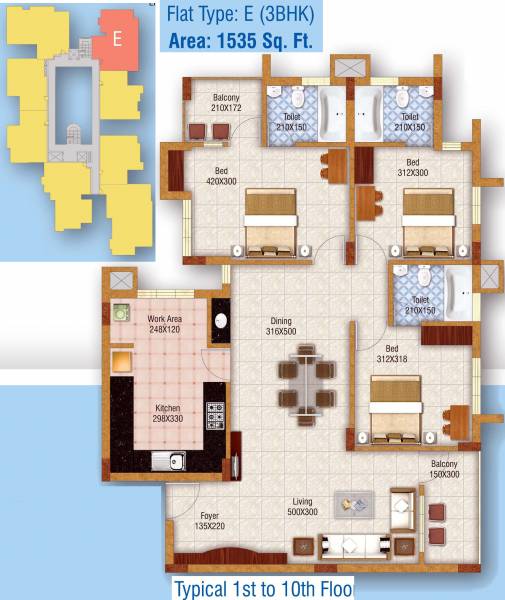 Jos Diamond Enclave (3BHK+3T (1,535 sq ft) 1535 sq ft)