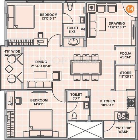 Srinidhi Sri Pearl Park (2BHK+2T (1,188 sq ft)   Pooja Room 1188 sq ft)