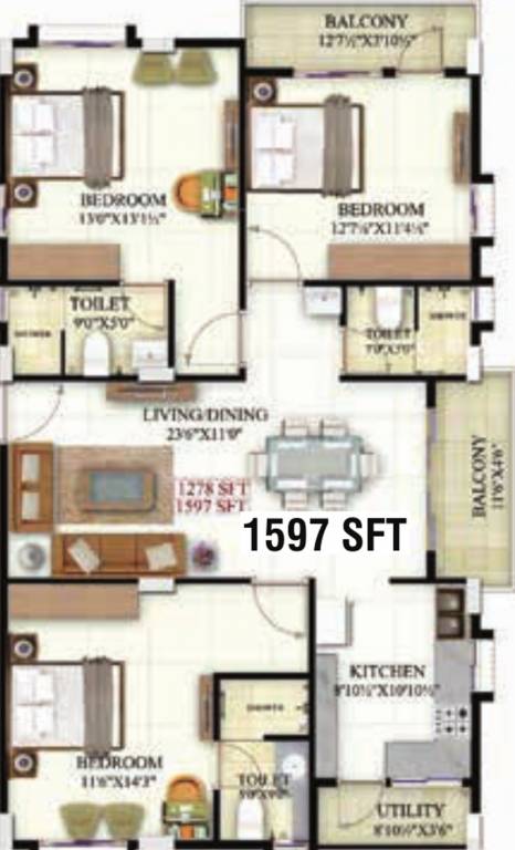 Maphar Serene (3BHK+3T (1,597 sq ft) 1597 sq ft)