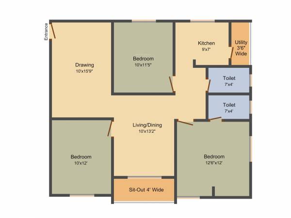 SS Navya Glass Emerald (3BHK+2T (1,242 sq ft) 1242 sq ft)