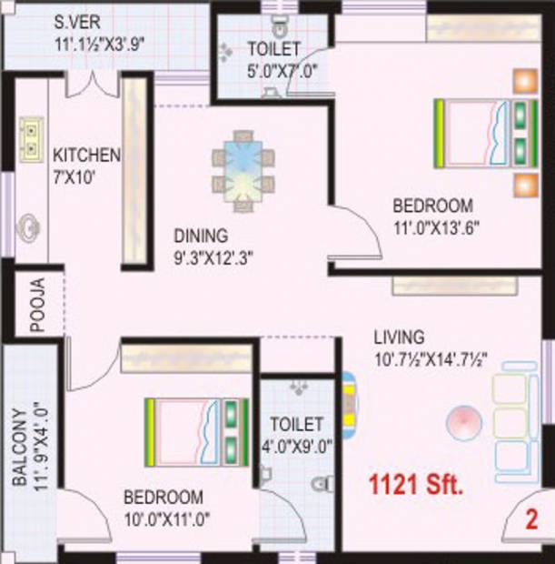 Ashok Sri Sai Pujitha Elite (2BHK+2T (1,121 sq ft) + Pooja Room 1121 sq ft)