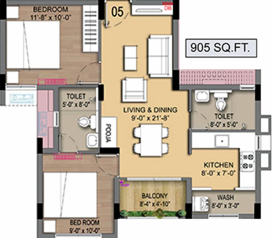 Radiance Empire (2BHK+2T (905 sq ft) + Pooja Room 905 sq ft)