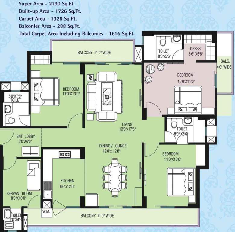 Purvanchal Kings Court (3BHK+3T (2,190 sq ft) + Servant Room 2190 sq ft)