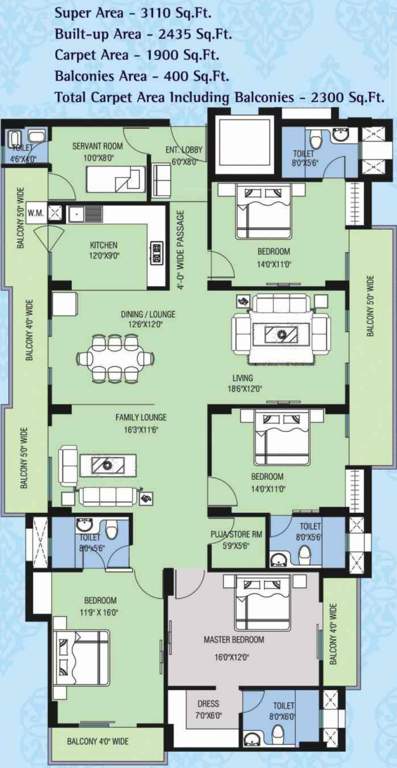 Purvanchal Kings Court (4BHK+4T (3,110 sq ft) + Servant Room 3110 sq ft)
