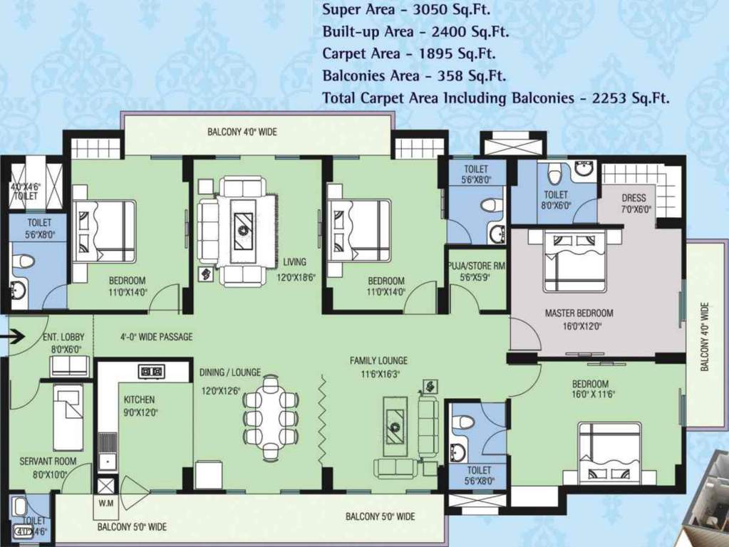 Purvanchal Kings Court (4BHK+4T (3,050 sq ft) + Servant Room 3050 sq ft)