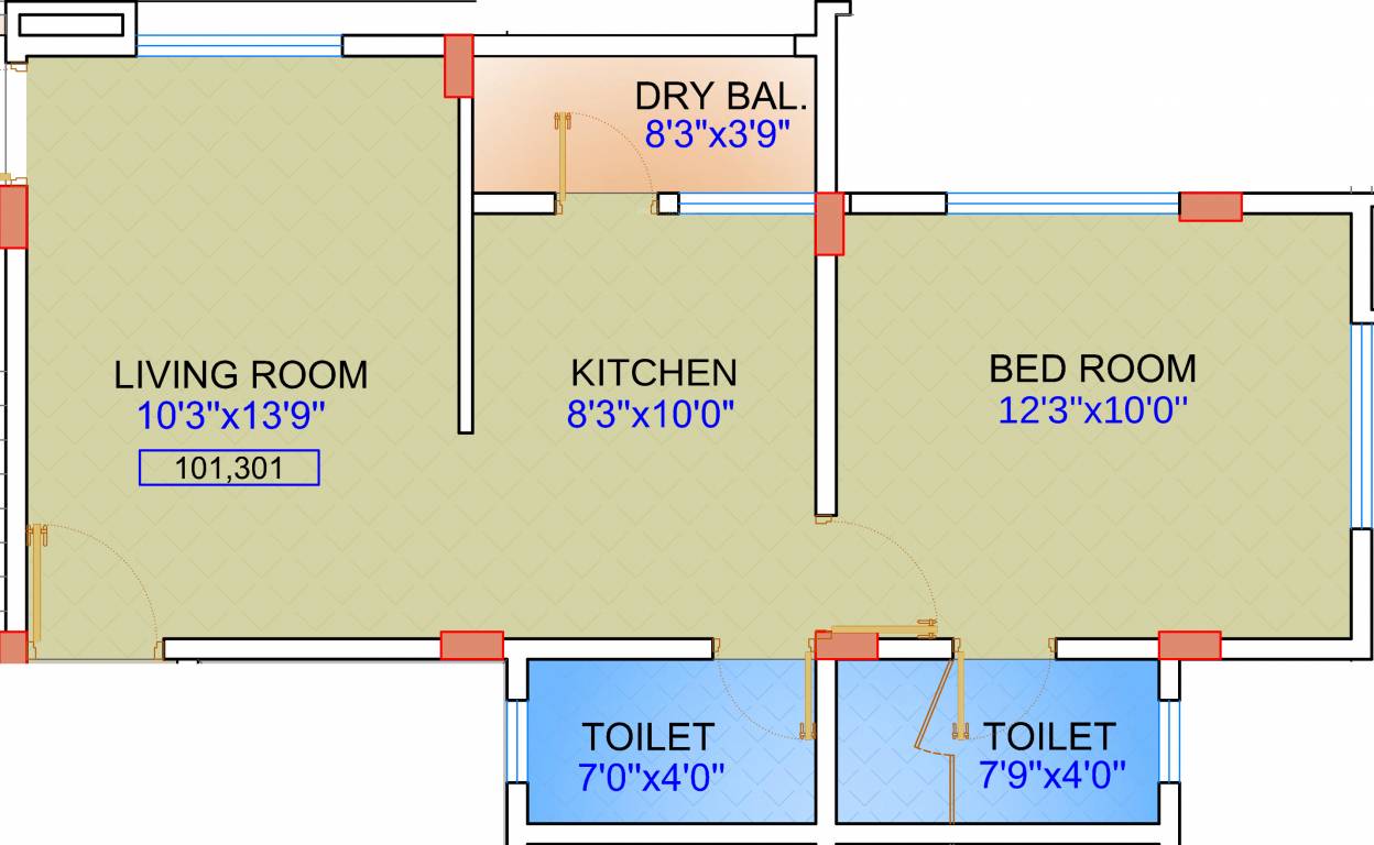 Floret Emerald (1BHK+2T (650 sq ft) 650 sq ft)