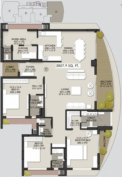 Malabar Grand Cypress (3BHK+4T (2,857 sq ft)   Servant Room 2857 sq ft)