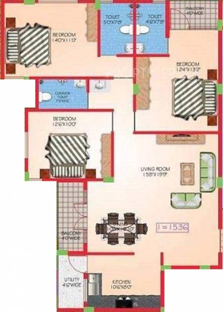 CMRS Oasis (3BHK+3T (1,536 sq ft) 1536 sq ft)