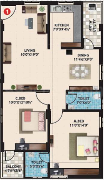 SS ICON Marigold (2BHK+2T (1,160 sq ft) 1160 sq ft)