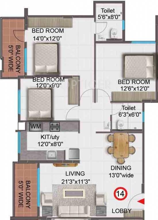 Sumukha Kalpavruksha (3BHK+2T (1,465 sq ft) 1465 sq ft)