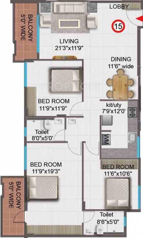 Sumukha Kalpavruksha (3BHK+2T (1,575 sq ft) 1575 sq ft)