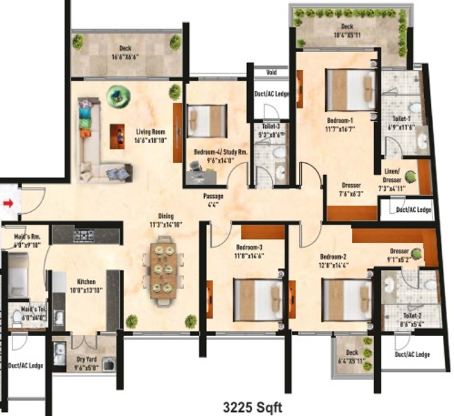 SNN Clermont (4BHK+3T (3,225 sq ft)   Servant Room 3225 sq ft)