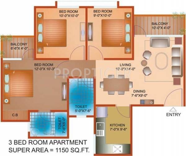 Avalon Residency Phase I (3BHK+2T (1,150 sq ft) 1150 sq ft)