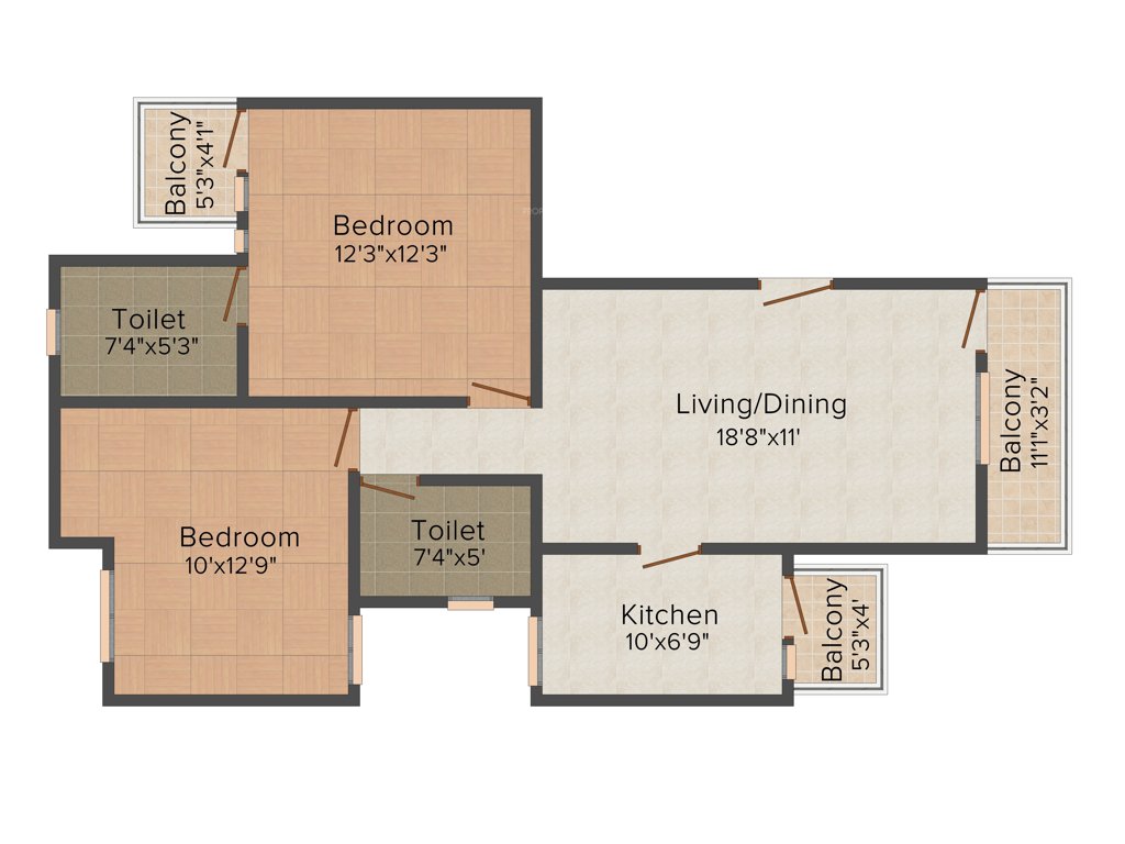 Unitech Unihomes (2BHK+2T (953 sq ft) 953 sq ft)