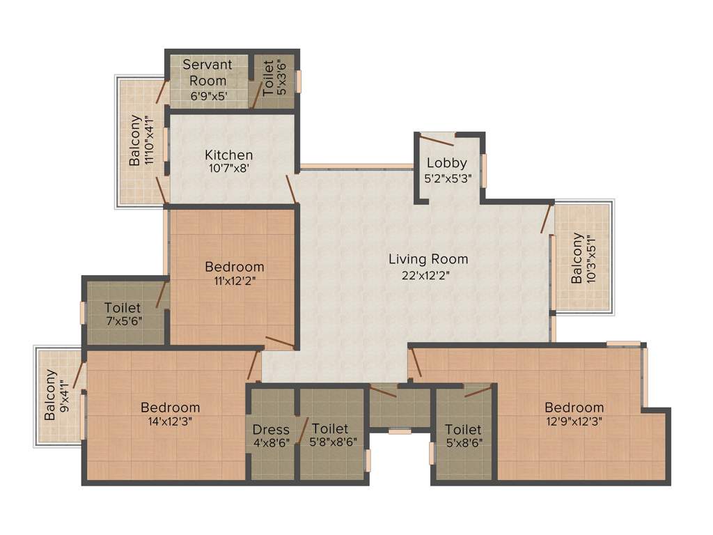Unitech Unihomes (3BHK+3T (1,646 sq ft) Servant Room 1646 sq ft)