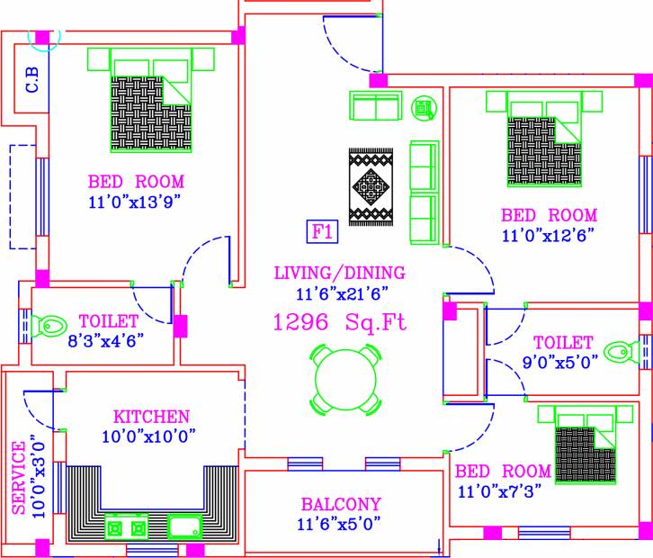 Dharshiny Sivagami Nagar (3BHK+2T (1,296 sq ft) 1296 sq ft)