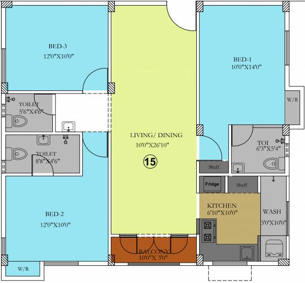 Shantiniketan Vega (3BHK+3T (1,307 sq ft) 1307 sq ft)