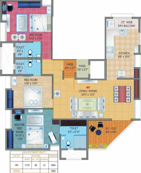 Landmark Properties 33 Jeevanchhaya (3BHK+3T (1,664 sq ft) 1664 sq ft)