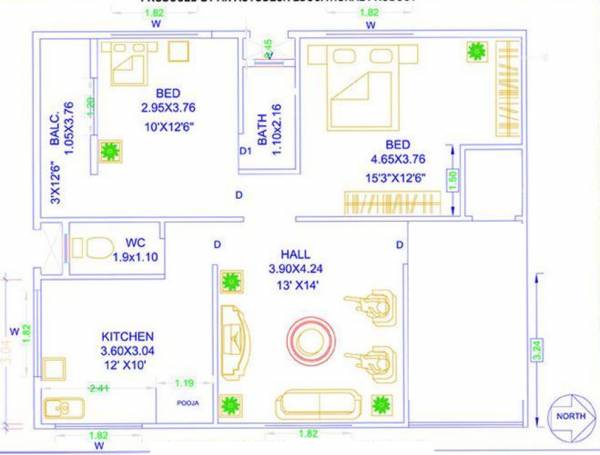 Vyankatesh Sai Sneh (2BHK+1T (1,109 sq ft)   Pooja Room 1109 sq ft)