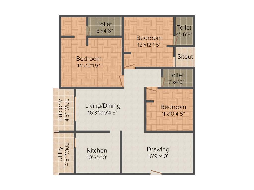 Avantika Indravathi (3BHK+3T (1,609 sq ft) 1609 sq ft)