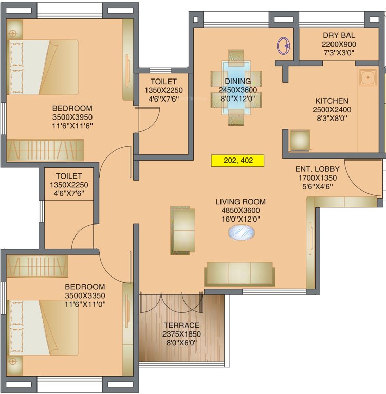 Landmark Landmark Exotica (2BHK+2T (1,069 sq ft) 1069 sq ft)