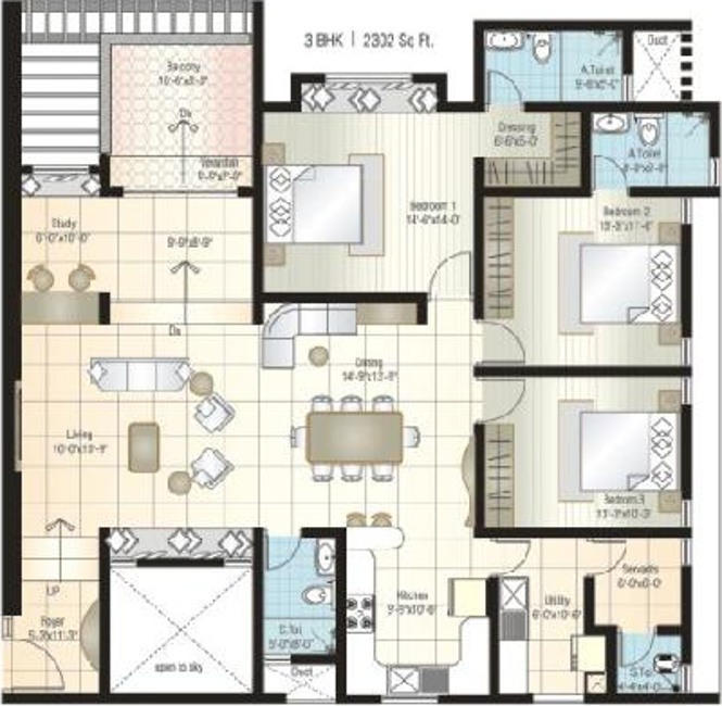 Bairavi Cruz Luxor (3BHK+3T (2,322 sq ft) + Servant Room 2322 sq ft)