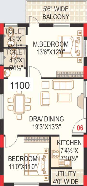 HSR Amruta Akash (2BHK+2T (1,100 sq ft) 1100 sq ft)