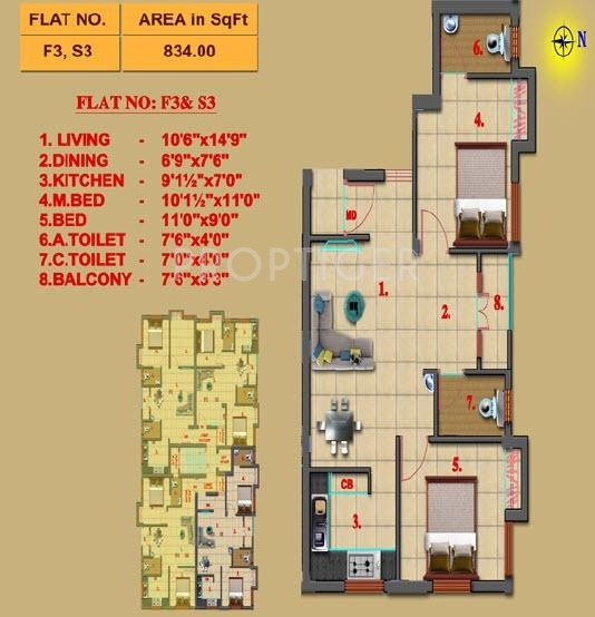 Hitech Hitech Mangalam (2BHK+2T (834 sq ft) 834 sq ft)