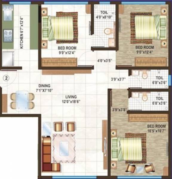 Dipti Meghdoot (3BHK+3T (835 sq ft) 835 sq ft)